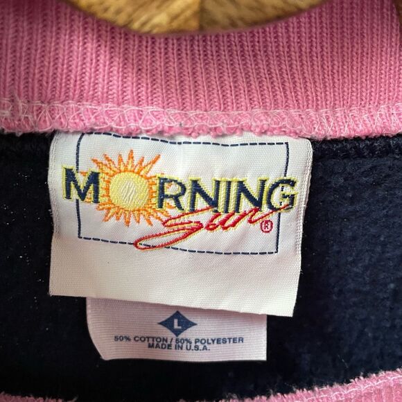 Vintage 80s Layered Look Graphic Sweatshirt Flowers Butterfly L - Picture 5 of 8